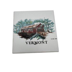 Vintage Vermont Covered Bridge 4.25" Ceramic Wall Tile Rustic Decor USA